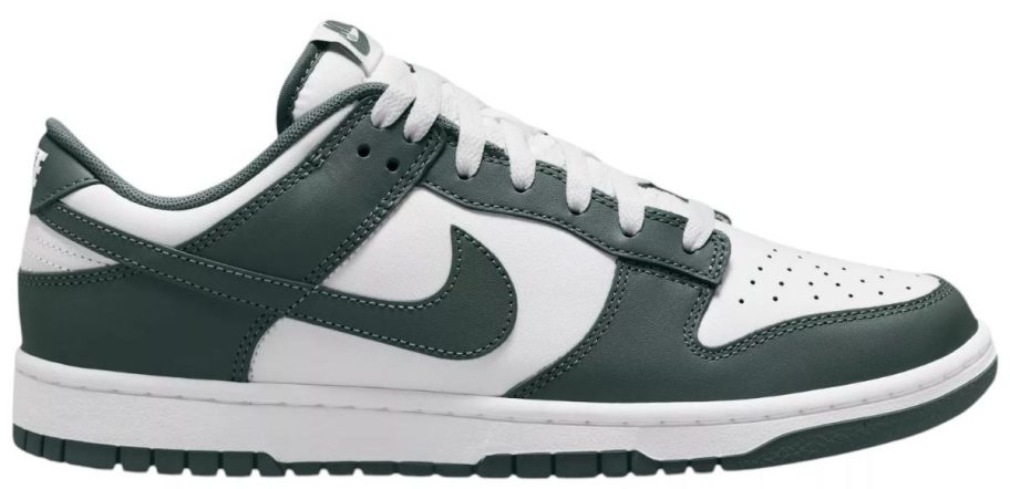 white and green Nike Men's Dunk Low Shoe stock image