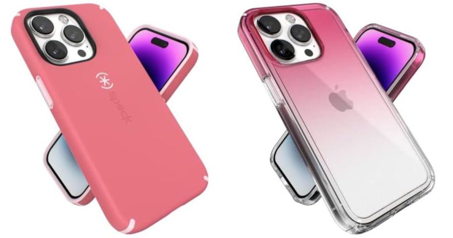 a pink and a pink and white iphone phone case stock image