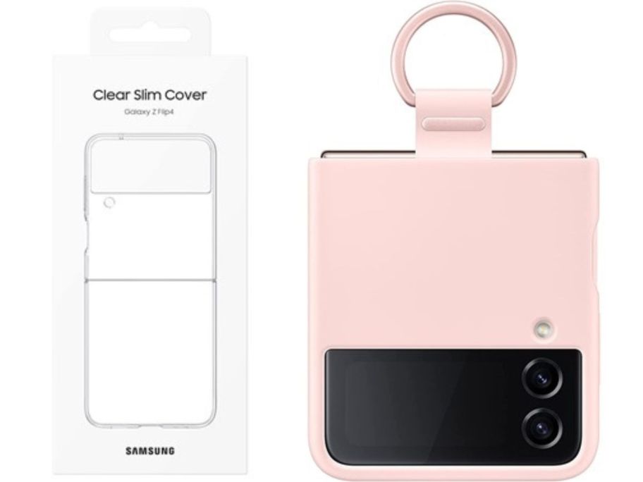 a clear and a pink samsung phone case stock image