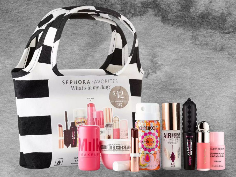 Sephora Favorites: What's In My Bag? set against a grey background