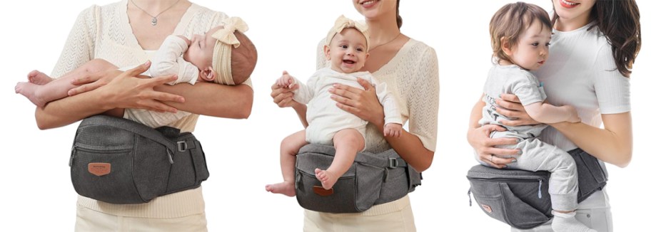 women holding baby in a carrier