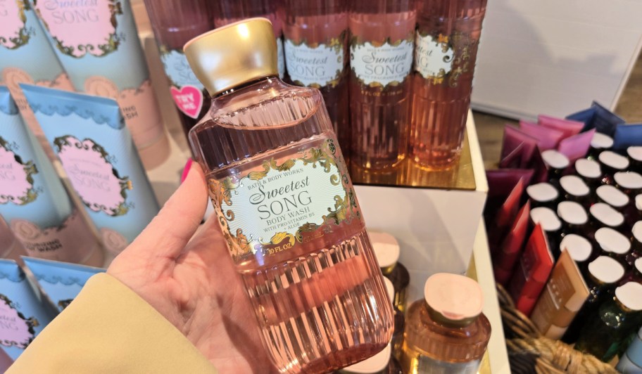 the sweetest song body wash in hand