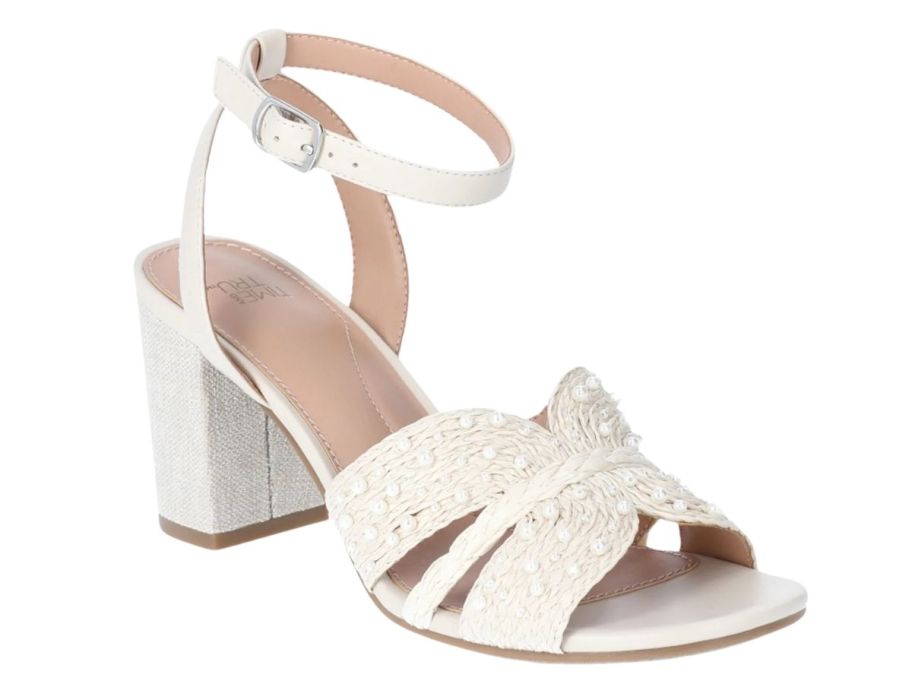 white Time and Tru Women's Pearl Block Heel Sandal stock image