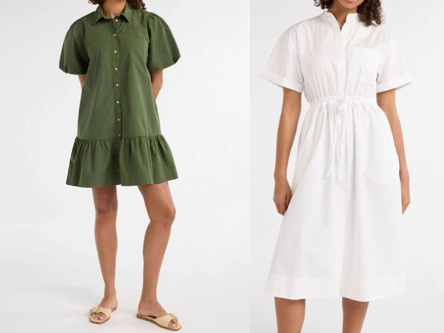 woman wearing green dress and woman wearing white dress