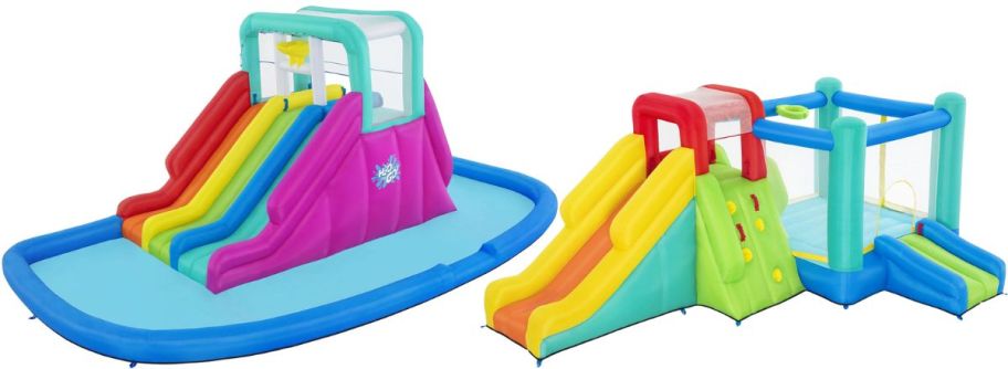 a bounce house and a kids water slide
