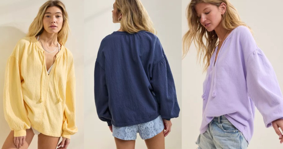 3 girls wearing Aerie Easy Street Sweatshirts