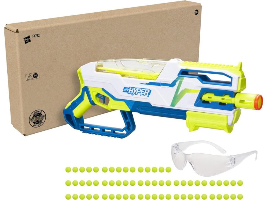 Stock image of a Nerf Hyper Blaster Bundle set with ammo refills and glasses