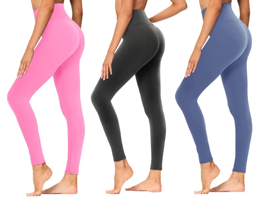 Pink, gray and purple leggings from amazon