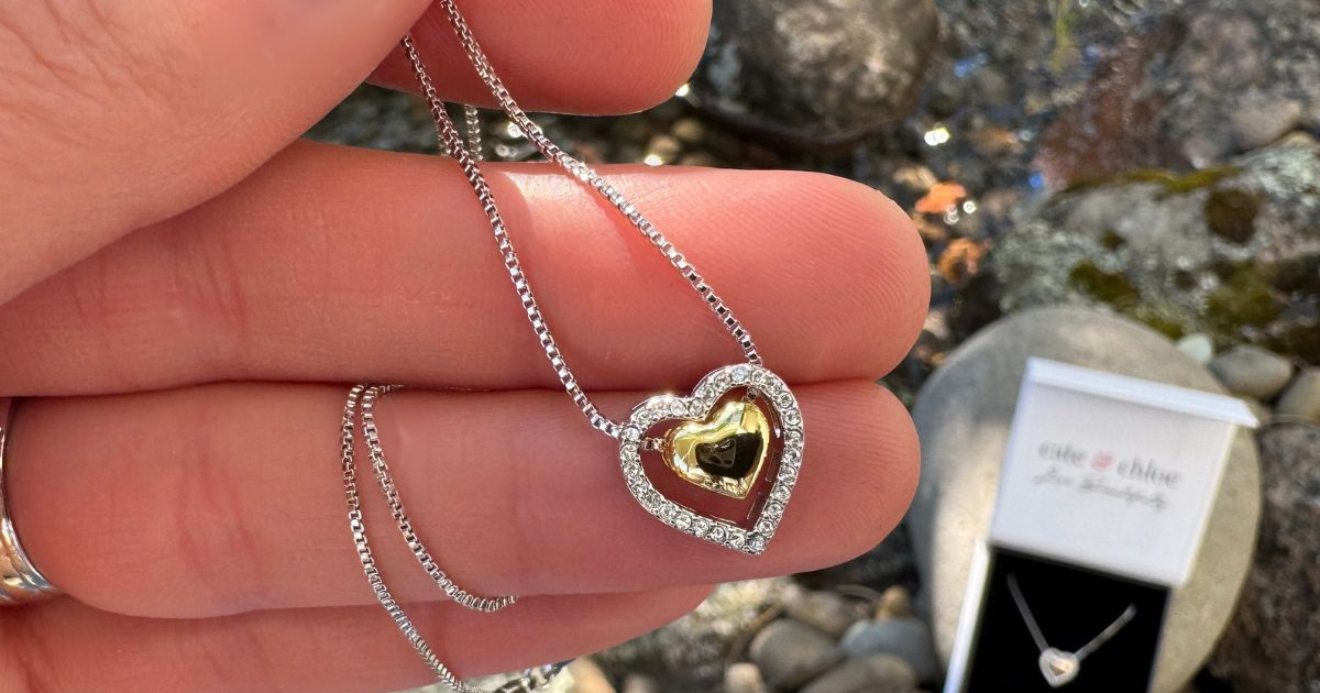 Cate & Chloe Halo Heart Necklace w/ Swarovski Crystals Only $14.99