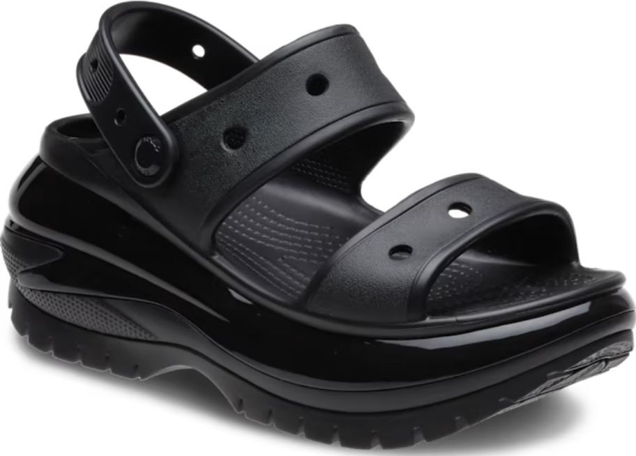 a chunky black heels strap platform sandal