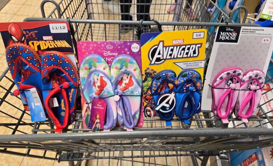 disney water shoes inside of shopping cart
