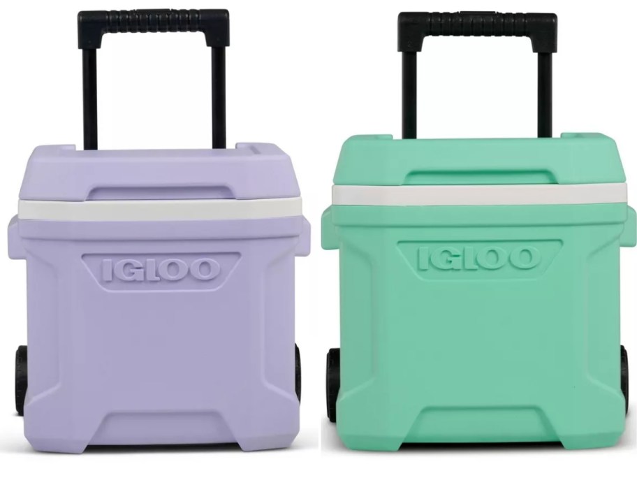 Igloo Profile 16-Quart Rolling Coolers in lilac and seafoam