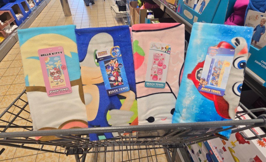 Character Cotton Beach Towel inside of shopping cart