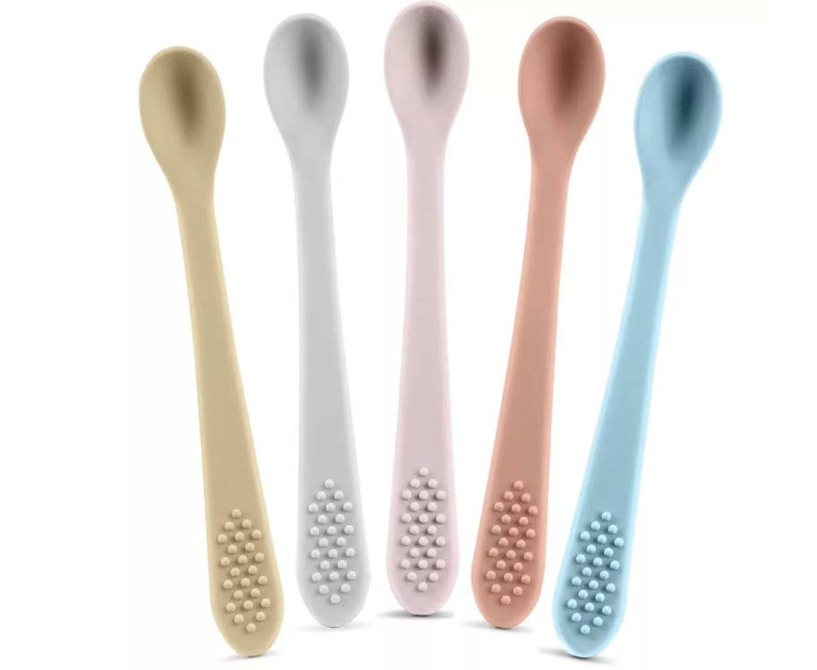 stock photo of silicone baby spoons