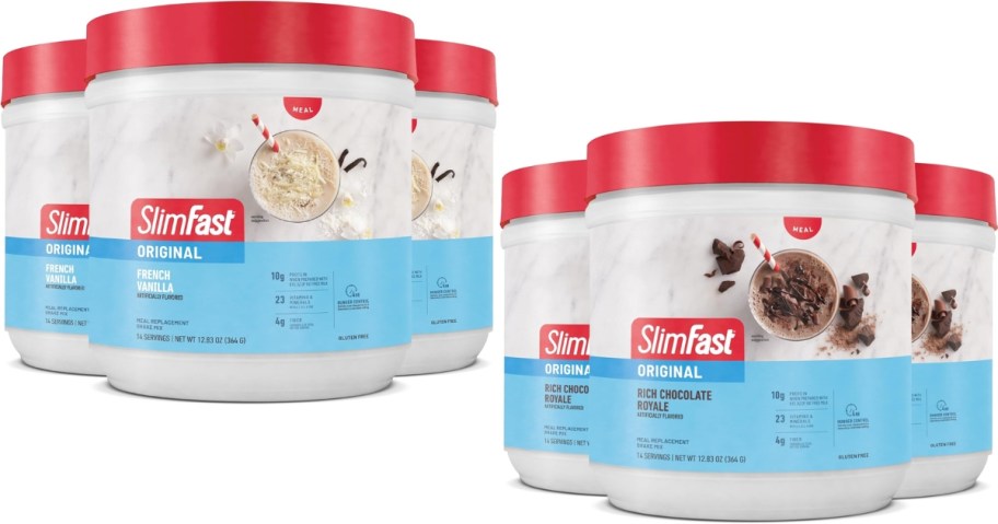 stock images of SlimFast Meal Replacement Shake Powder 12.83oz 3-Pack in vanilla and chocolate
