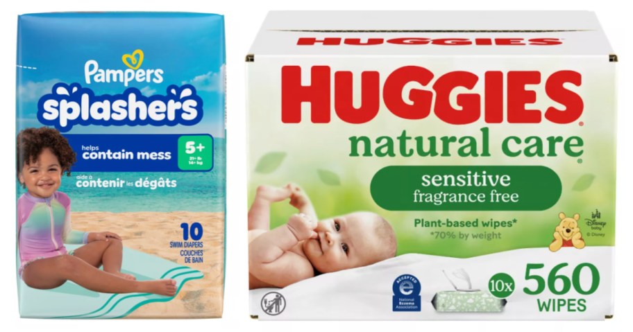 swim diapers and baby wipes