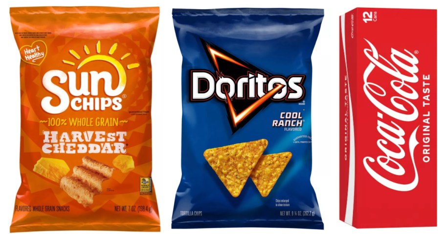 two bags of chips and 12 pack of soda