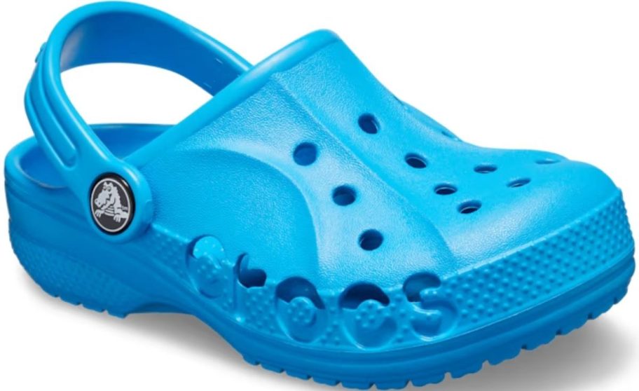 an aqua colored kids clog