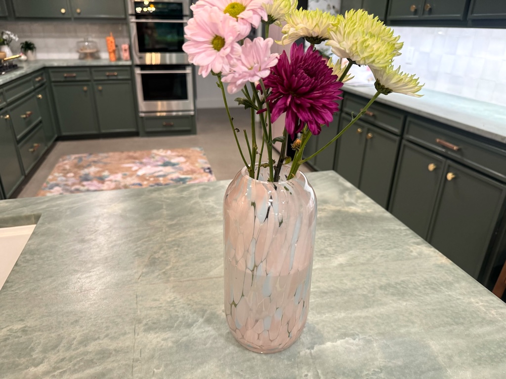 Walmart vase with flowers in kitchen