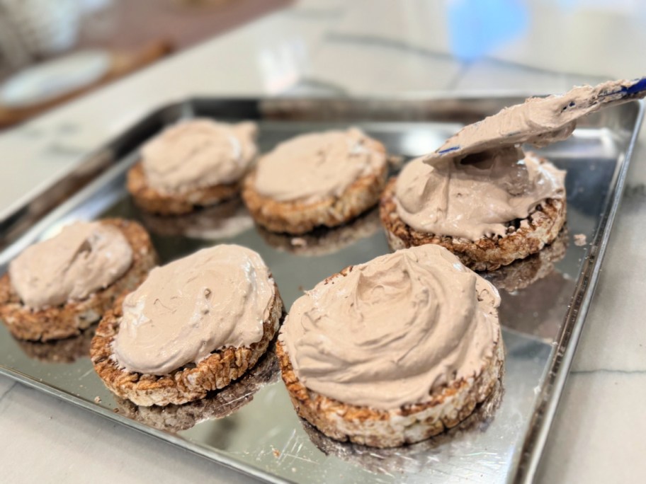 adding protein mousse to the rice cakes