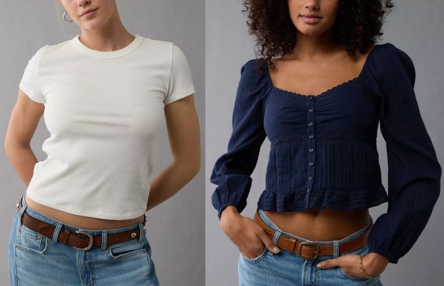 two models wearing aerie tops