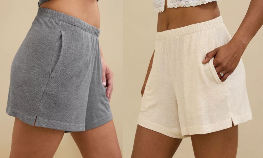 two models wearing aerie shorts