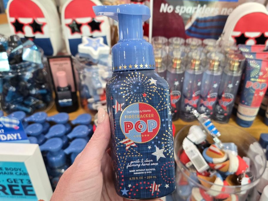Bath & Body Works Firecracker Pop Foaming Hand Soap in hand in store