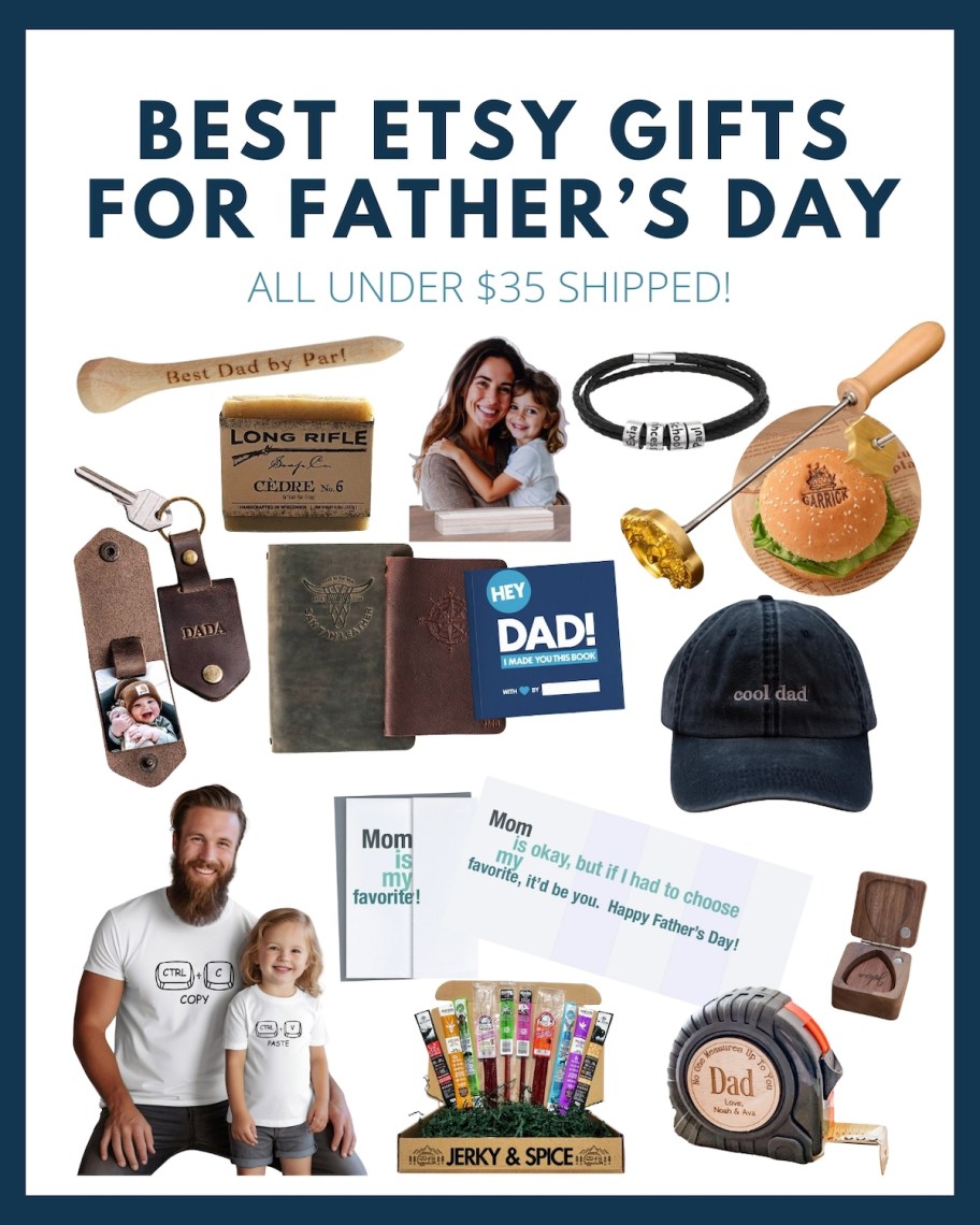 collage of best etsy fathers day gifts 