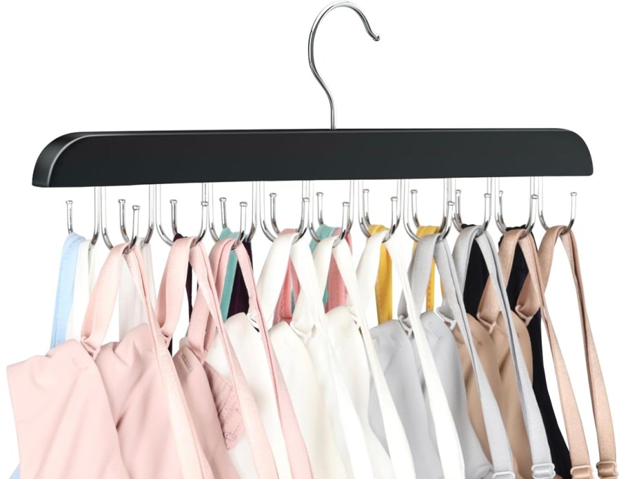 black hanger holding bras