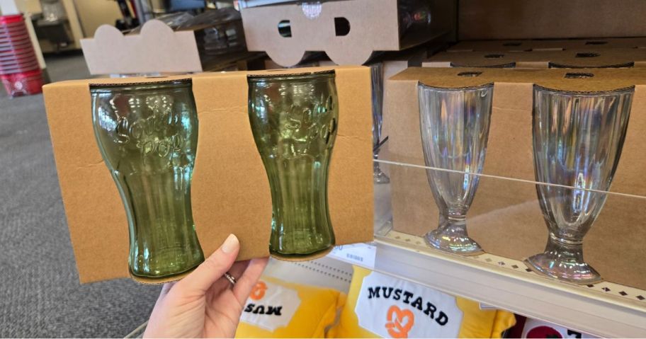 a green and a clear Glassware Set in store