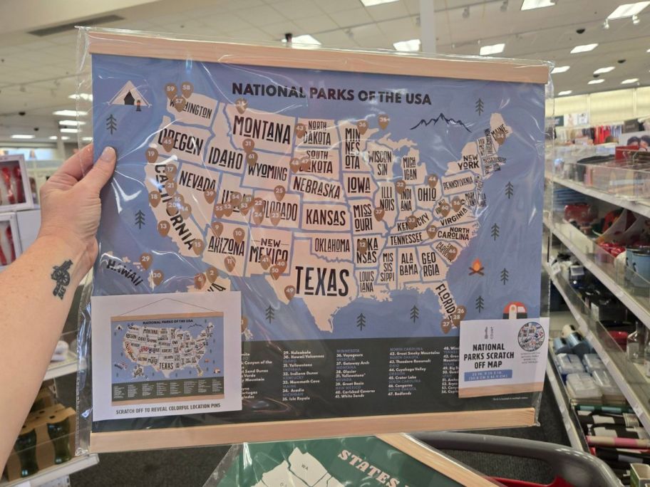 National Parks of the USA Scratch Off Map in hand in store