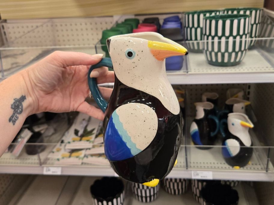 bird-shaped Ceramic Watering Vase in hand in store