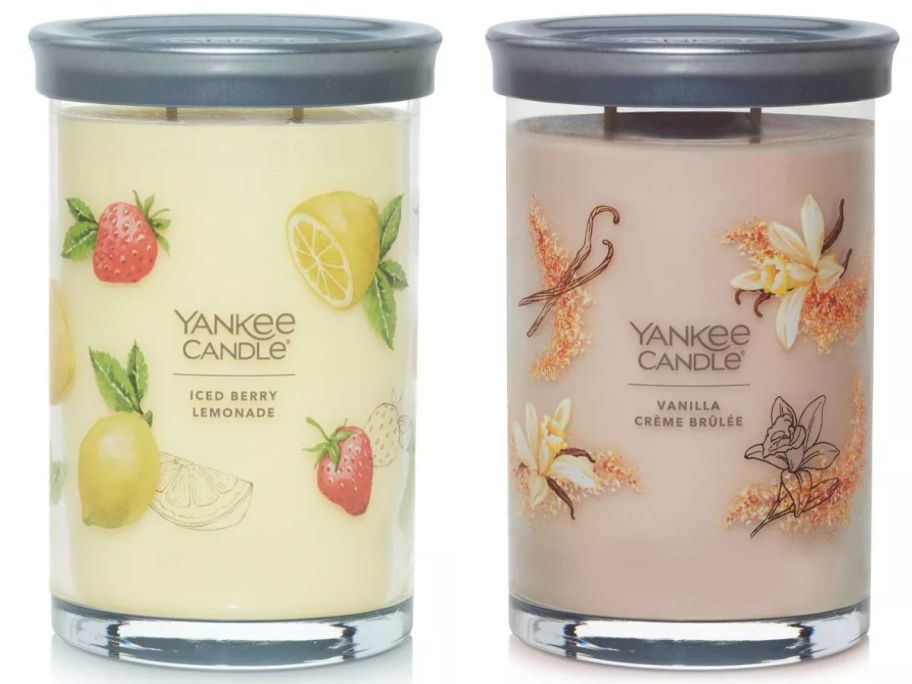 an iced berry lemonade and a vanille creme brulle 20oz yankee Tumbler Candle stock image