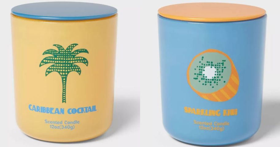 a carribean cocktail and a sparkling kiwi room essentials candle stock image