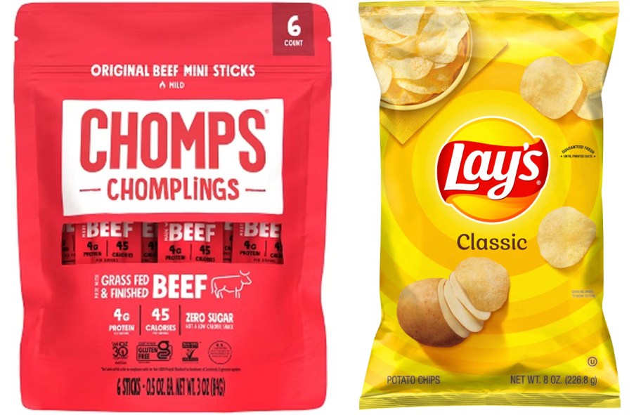 chomps beef jerky and lays chips 
