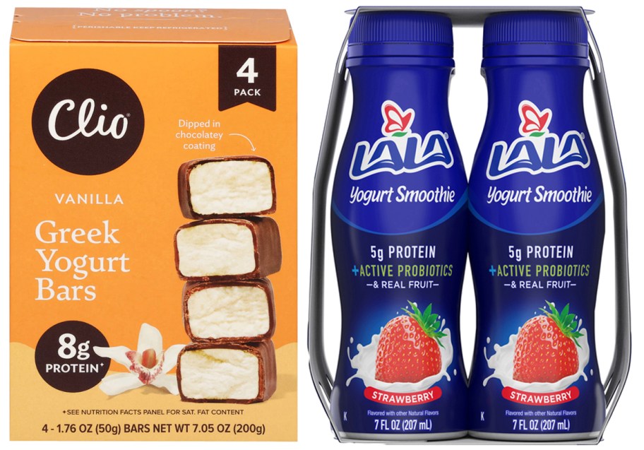clio yogurt bars box and lala smoothies 