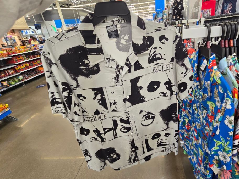black and white Beetlejuice Men's Hawaiian Shirt in store
