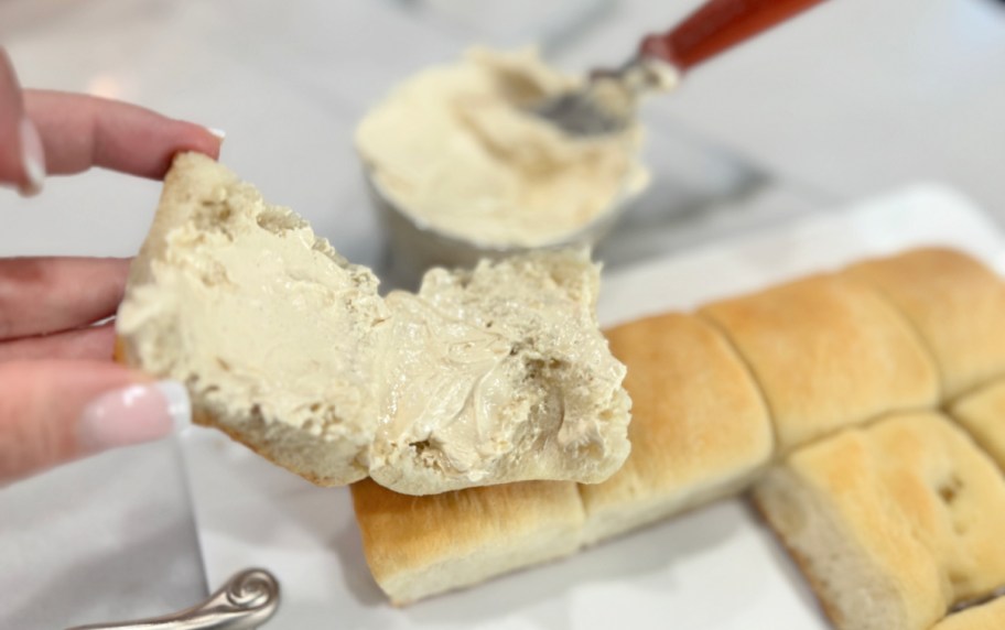 honey butter spread on a roll