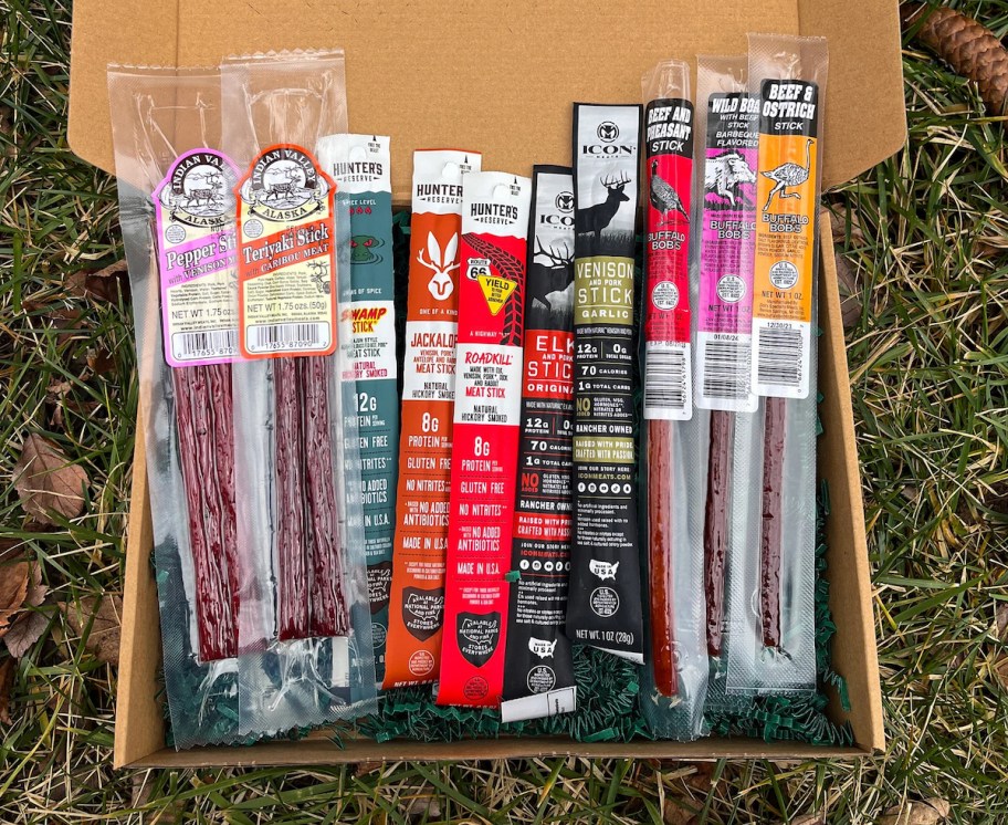 box of jerky in grass