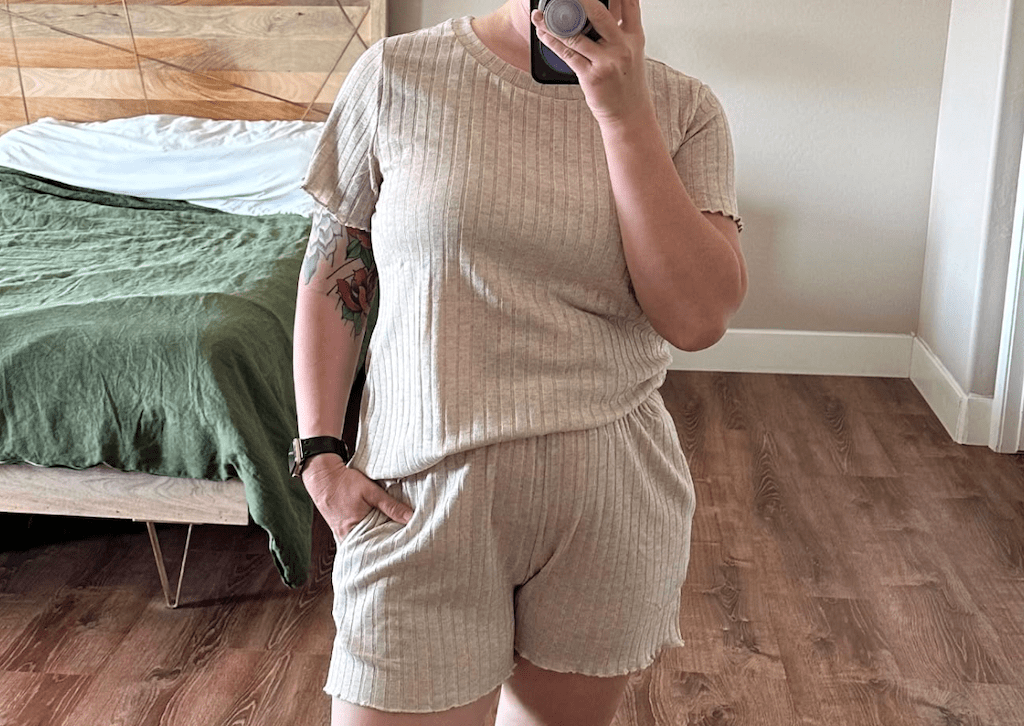 woman wearing lounge set 