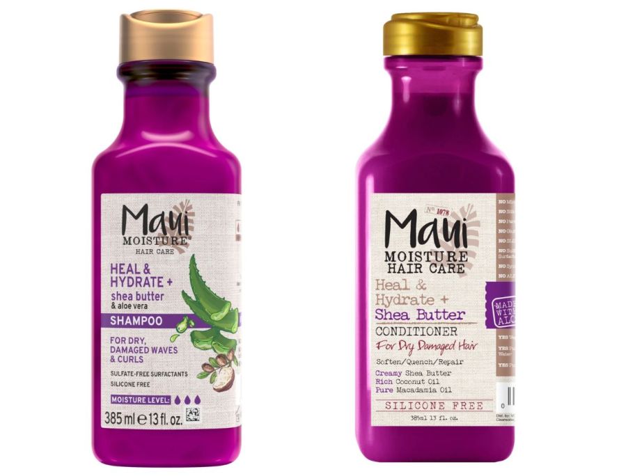Maui Moisture Heal & Hydrate + Shea Butter Shampoo and conditioner bottle stock images