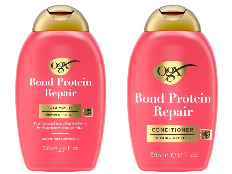 OGX Repair & Protect Bond Protein Repair Shampoo and conditioner stock images