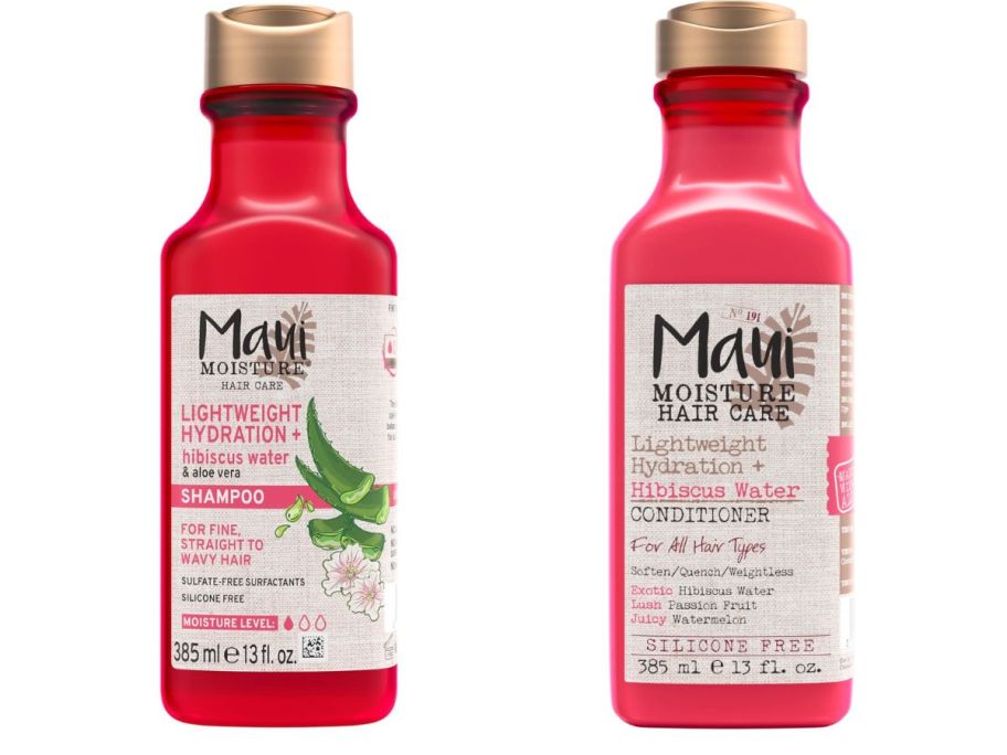 Maui Moisture Lightweight Hydration + Hibiscus Water Shampoo and conditioner bottle stock images