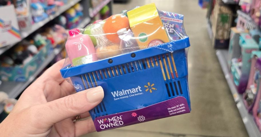 My Life As Miniature Blue 16-Piece Shopping Basket in hand in store