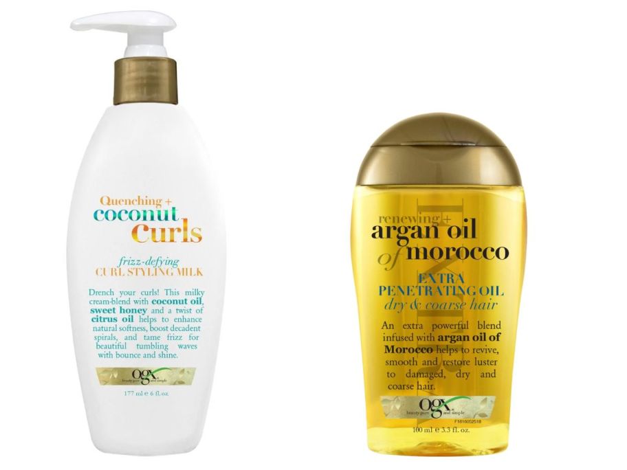 ogx styling milk and hair serum bottle stock images