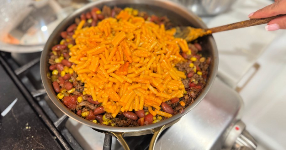 skillet with protein mac and cheese