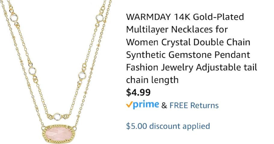 2 necklaces next to Amazon pricing information